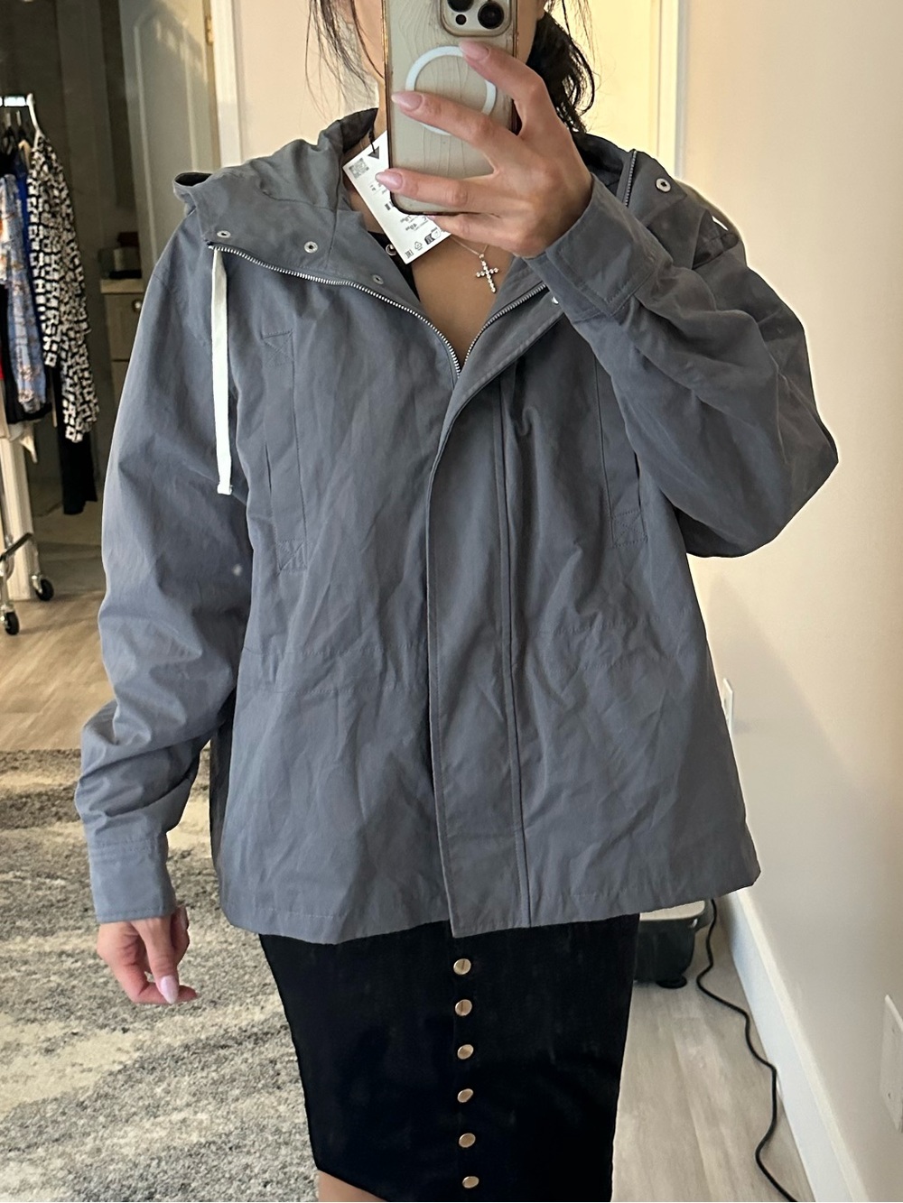 Zara Gray Hooded Trench Jacket